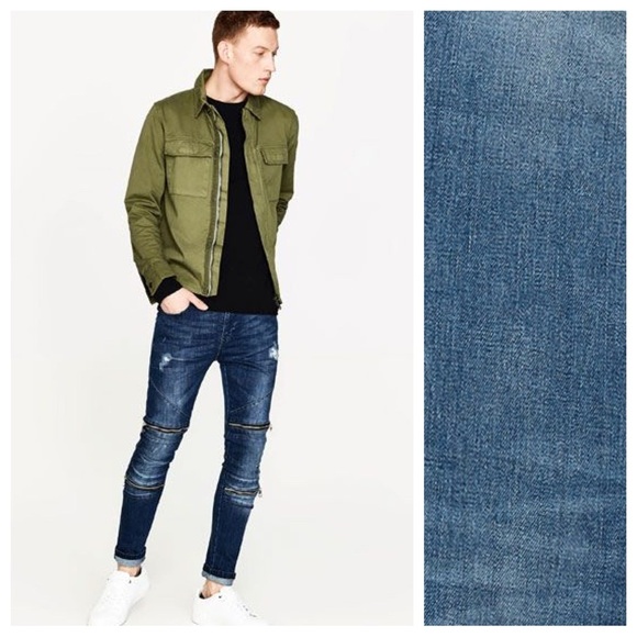 NWT. Zara Man Blue Skinny Biker Jeans. Size 36.